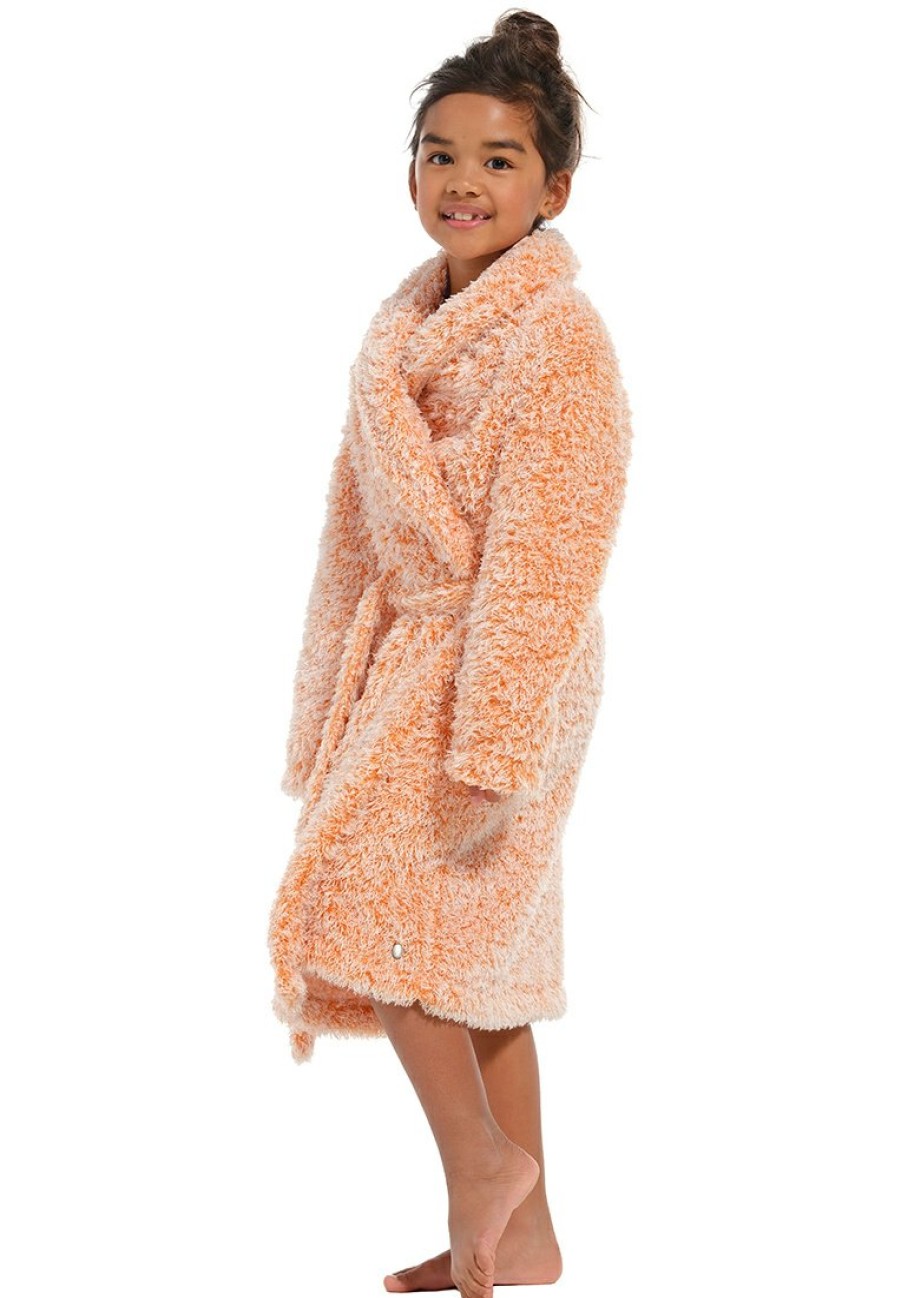 Rebelle Girls Bathrobes | Rebelle Girls Kids Warm Wrap-Over Robe 'Fabulously Fluffy Peachy Orange'