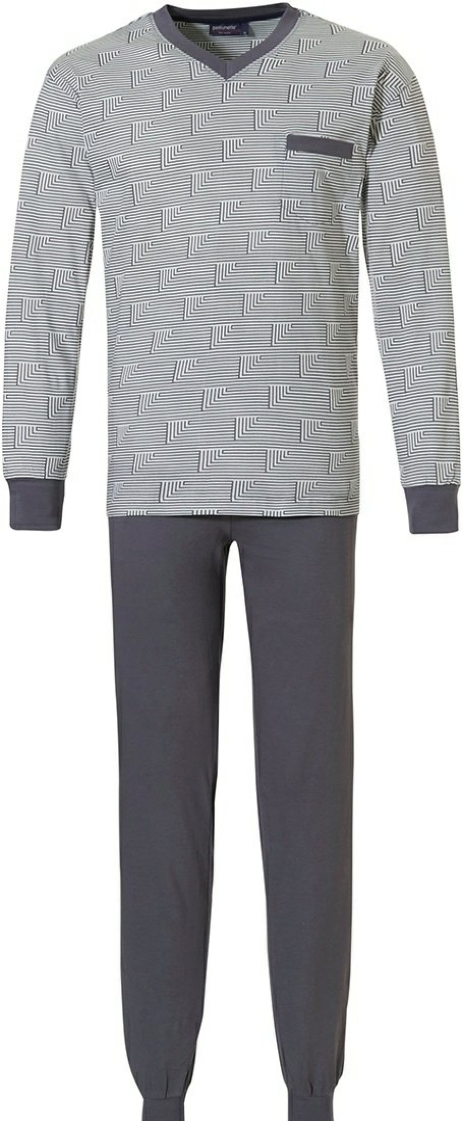 Pastunette for Men Pyjamas | Pastunette For Men Cotton 'V' Neck Pyjama With Cuffs 'Geometric Triangle Stripes'