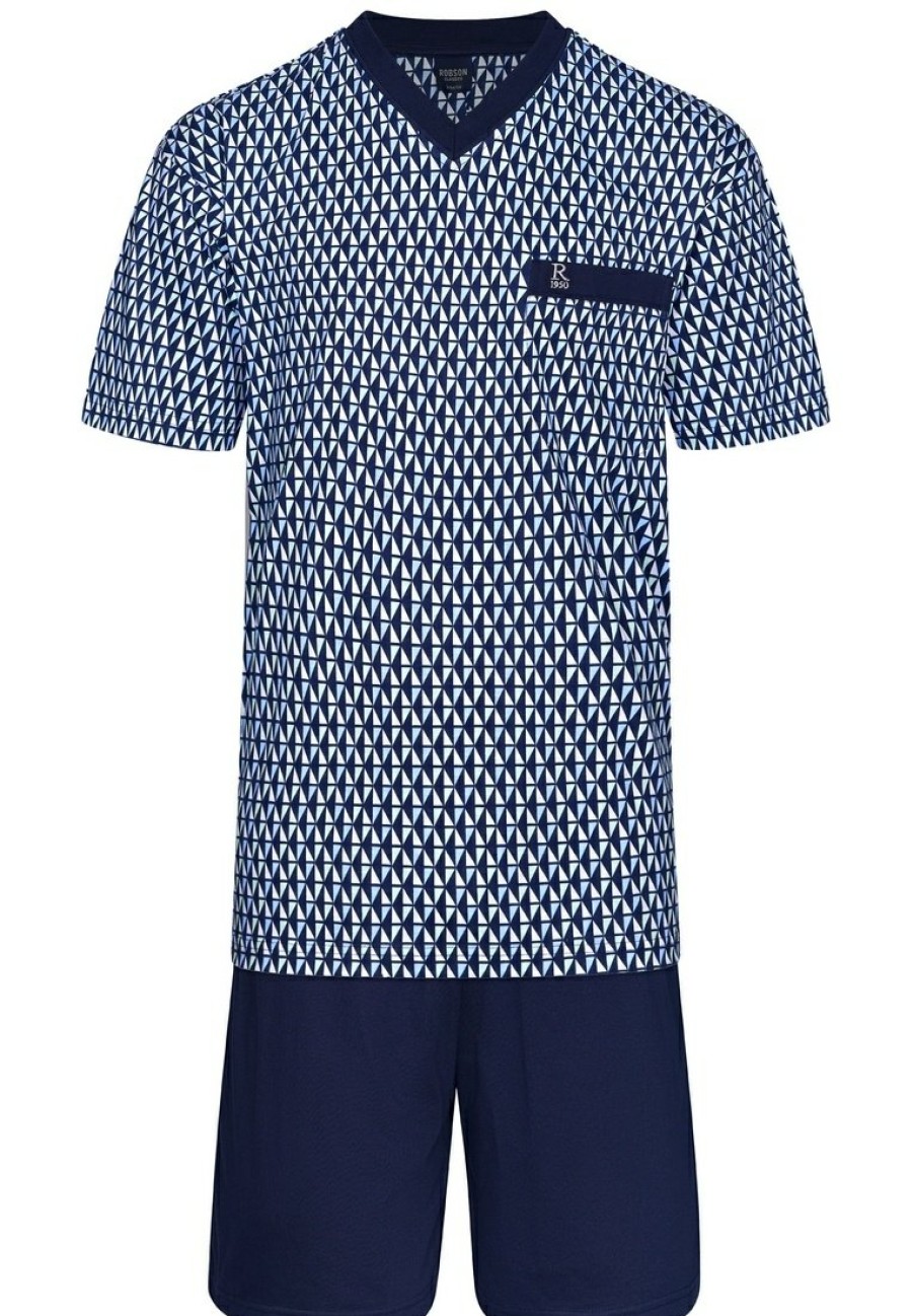 Robson Shorty Set | Robson Men'S Short Sleeve 'V' Neck Cotton Single Jersey Shorty Set 'Groovy Triangles'