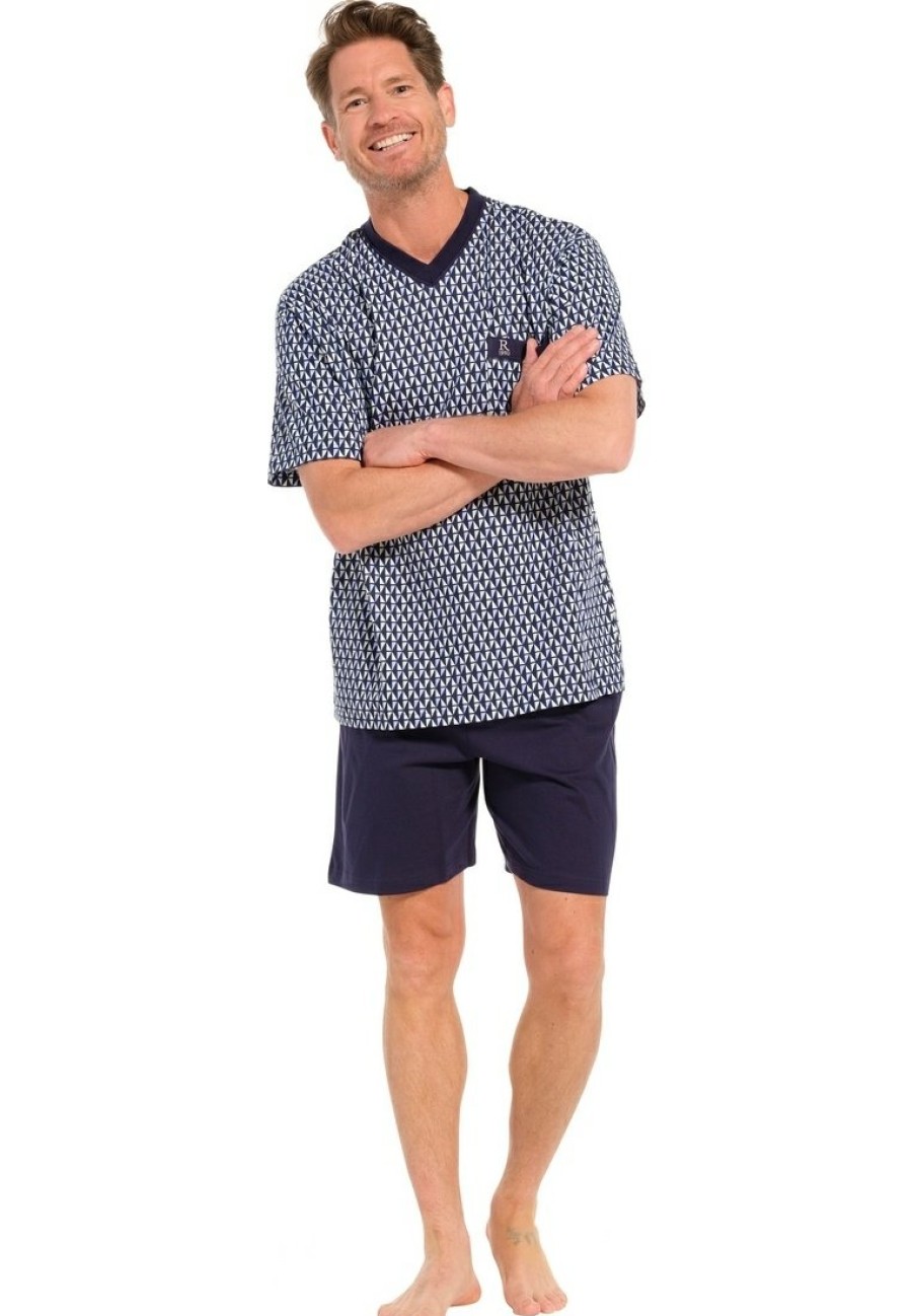 Robson Shorty Set | Robson Men'S Short Sleeve 'V' Neck Cotton Single Jersey Shorty Set 'Groovy Triangles'