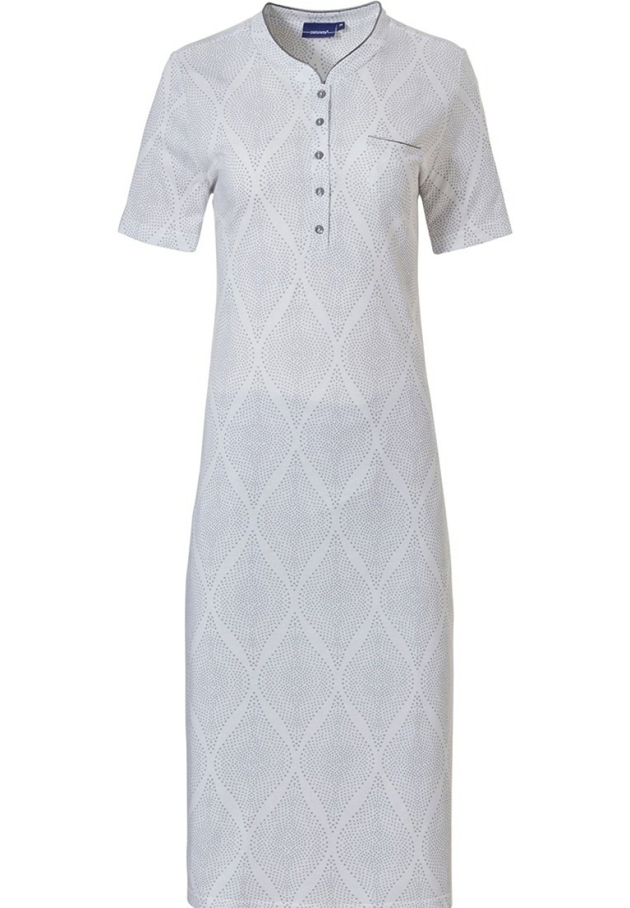 Pastunette Nightshirts | Pastunette Cotton-Modal Short Sleeve Nightdress With Buttons 'Softly Dotted Diagonals'