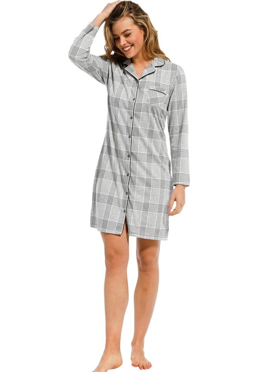 Pastunette Deluxe Nightshirts | Pastunette Deluxe Cotton-Polyester Full Button Nightdress 'Checks In Style'