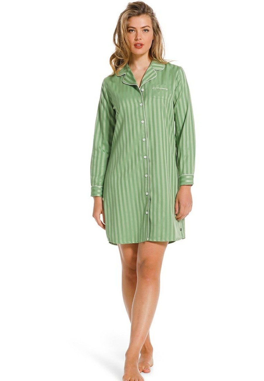 Pastunette Deluxe Nightshirts | Pastunette Deluxe Jade Green Full Button Nightdress 'Soft As Satin Stripes'