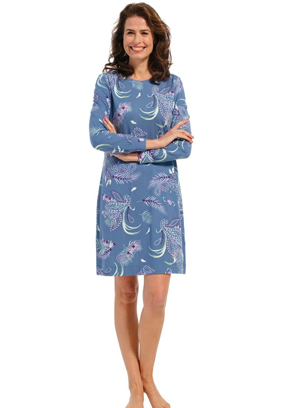 Pastunette Nightshirts | Pastunette Ladies Long Sleeve Cotton Nightdress 'Paisley Peacock'