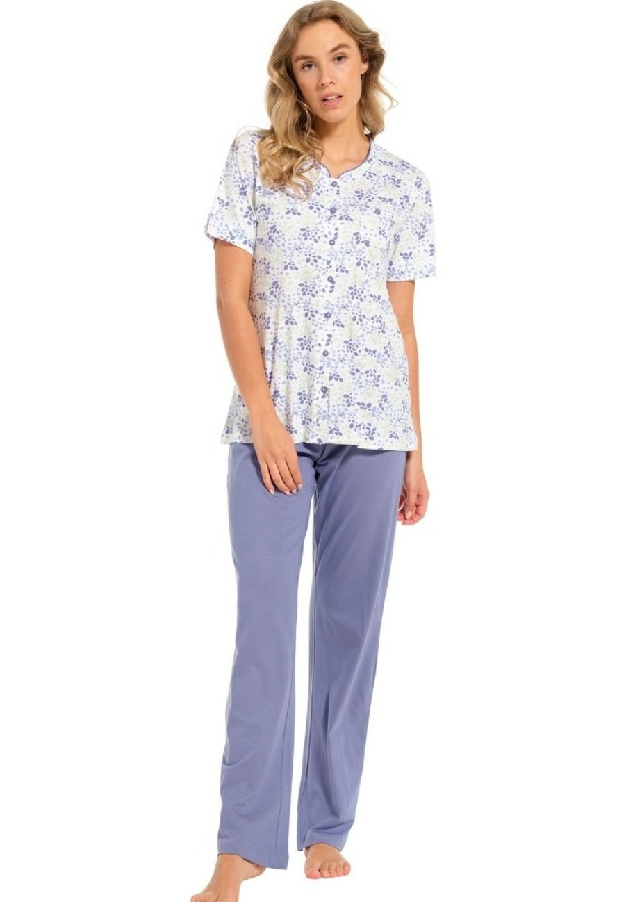 Pastunette Pyjamas | Pastunette Ladies Short Sleeve Full Button Organic Cotton Pyjama Set 'Flowery Petals'