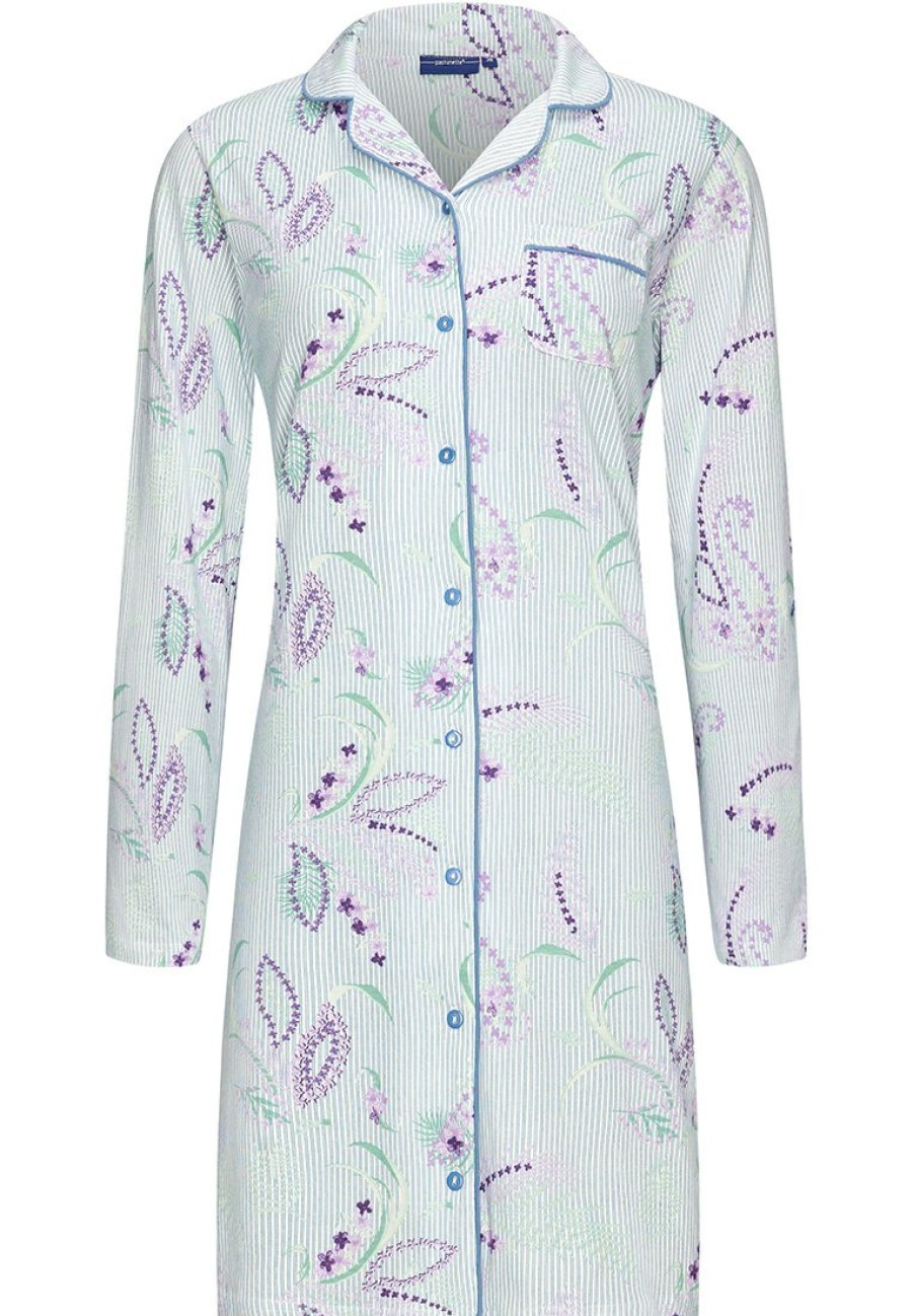 Pastunette Nightshirts | Pastunette Ladies Cotton Full Button Nightdress 'Paisley Flower Stripes'