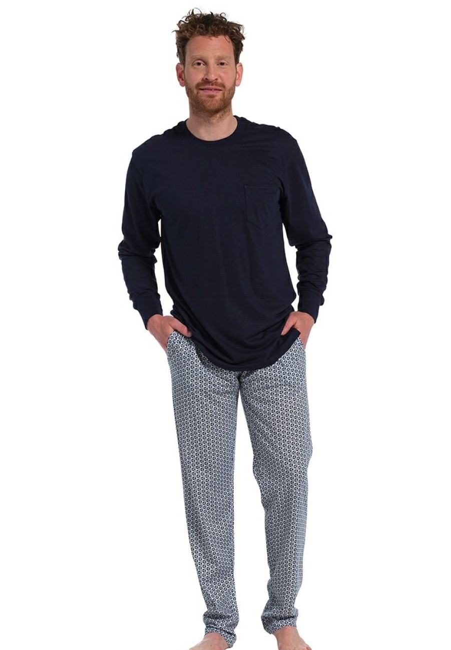 Pastunette for Men Pyjamas | Pastunette For Men Dark Blue Mens Cotton-Modal Pyjama Set 'Bit Of Vintage Star'