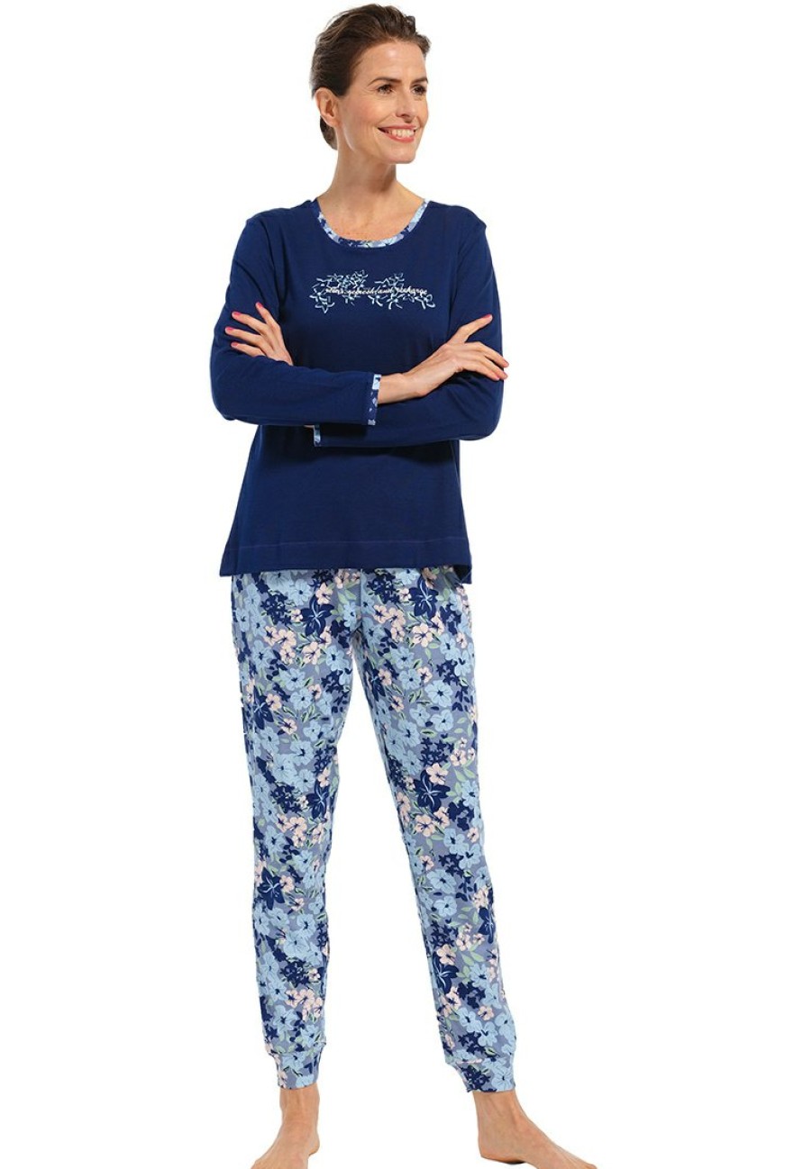 Pastunette Pyjamas | Pastunette Ladies Long Sleeve Cotton Pyjama Set 'Relax & Winter Garden Flowers'