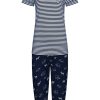 Rebelle Pyjamas | Rebelle Ladies Stripey Short Sleeve Cotton Single Jersey 3/4 Pyjama Set 'At The Zoo'