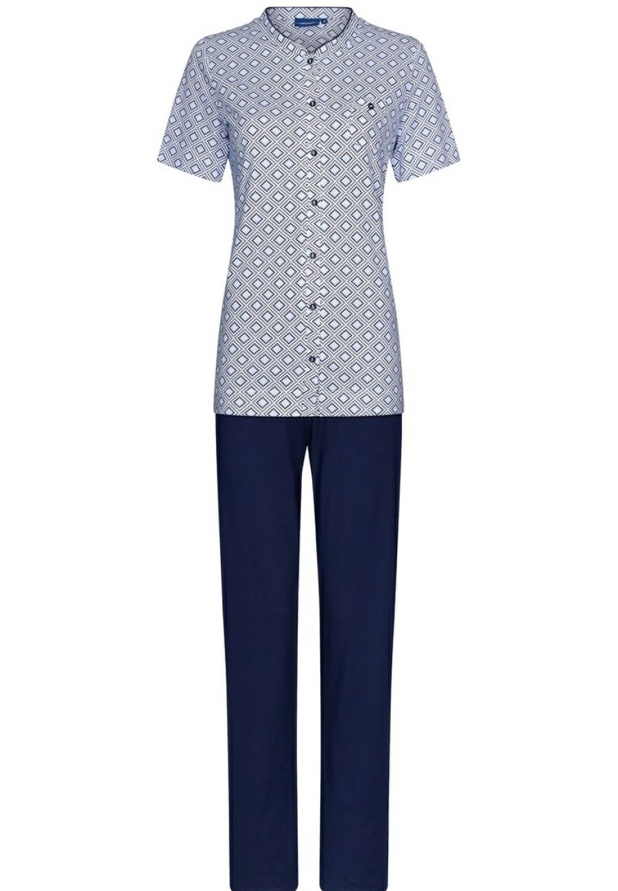 Pastunette Pyjamas | Pastunette Ladies Short Sleeve Full Button Cotton Pyjama Set 'Geometric Diamond'