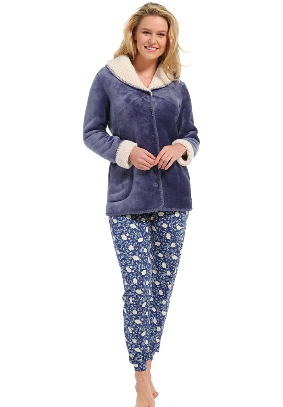 Pastunette Deluxe Bathrobes | Pastunette Deluxe Short, Fleece Full Button House Jacket 'Stitch Pretty'