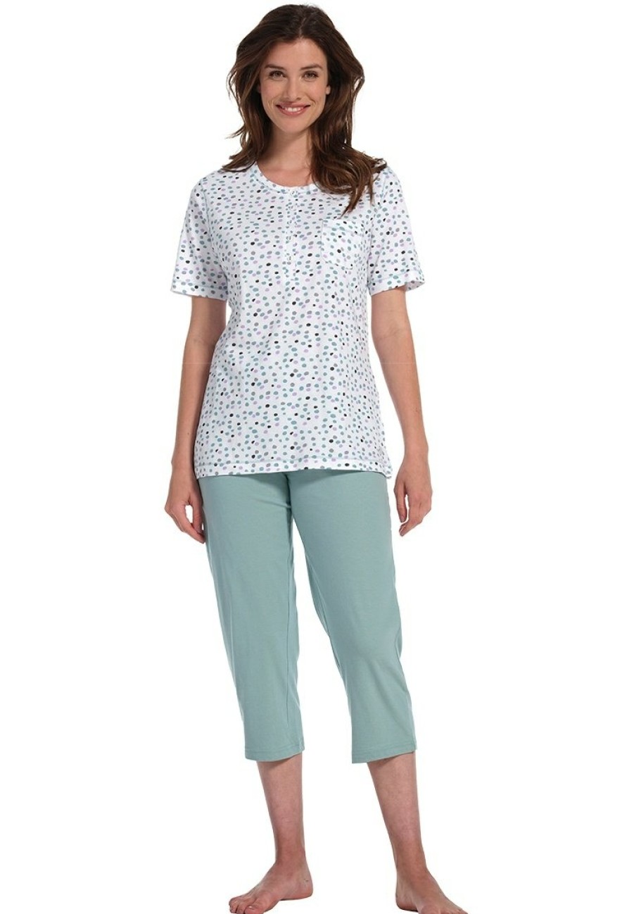 Pastunette Pyjamas | Pastunette Ladies Short Sleeve Cotton Pyjama Set With Buttons 'Softly Dotty'