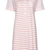 Pastunette Nightshirts | Pastunette Ladies Short Sleeved Striped Cotton Nightdress With Buttons 'Stripey Pink'