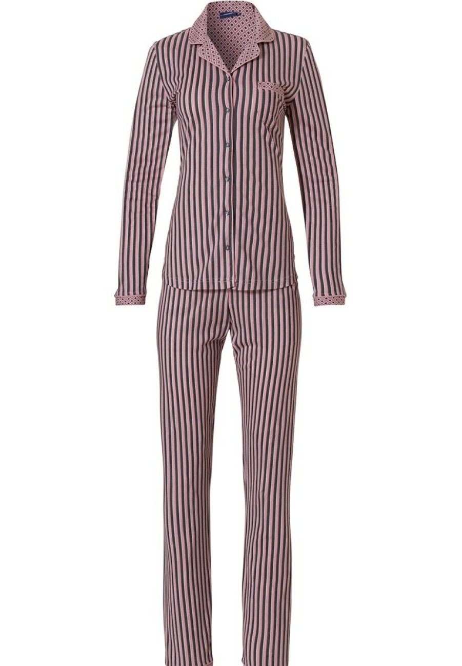 Pastunette Pyjamas | Pastunette Ladies Full Button Cotton-Modal Pyjama 'Smart Stripes & Diamonds'