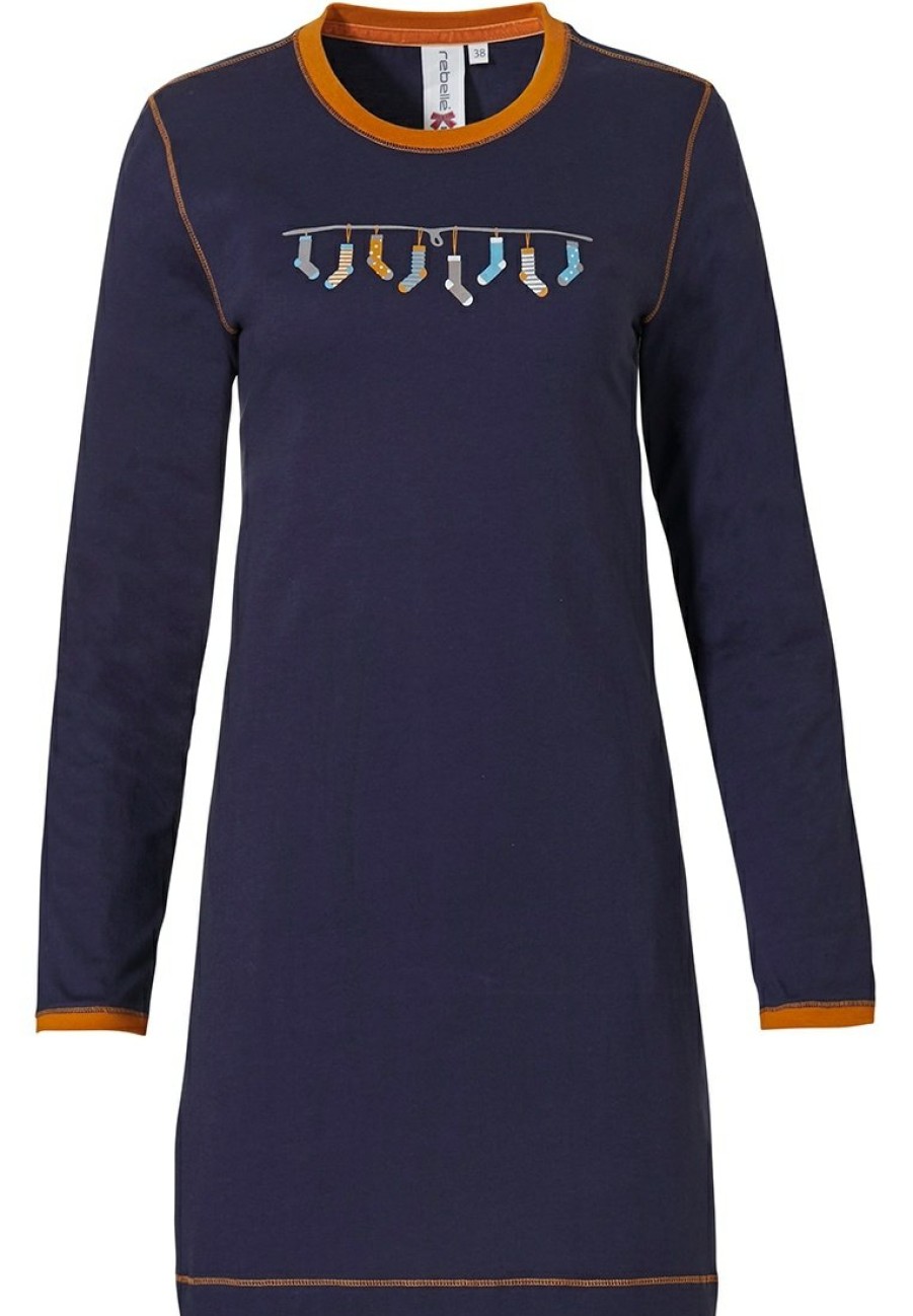 Rebelle Girls Nightshirts | Rebelle Girls 'Socks Crazy' Dark Blue, Orange & Turquoise Long Sleeve Girls Cotton Nightdress With 'Socks Crazy' Picture On The Front