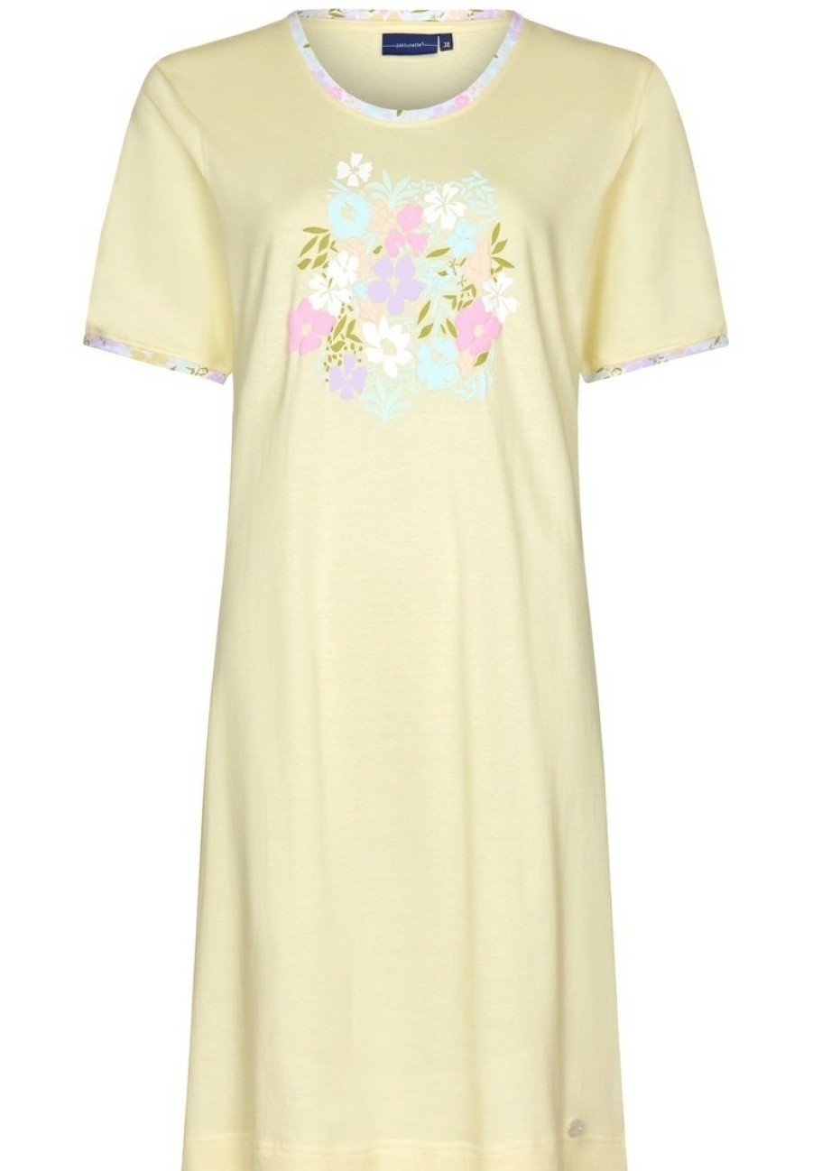 Pastunette Nightshirts | Pastunette Ladies Short Sleeve Organic Cotton Nightdress 'Blossoms Yellow'