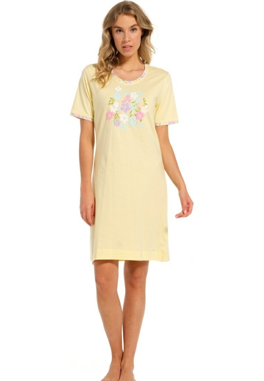 Pastunette Nightshirts | Pastunette Ladies Short Sleeve Organic Cotton Nightdress 'Blossoms Yellow'