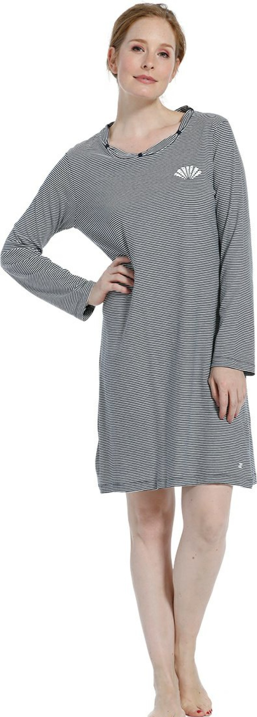 Pastunette Nightshirts | Pastunette Ladies Cotton Nightdress 'Fine Stripes Gatsby Fan'