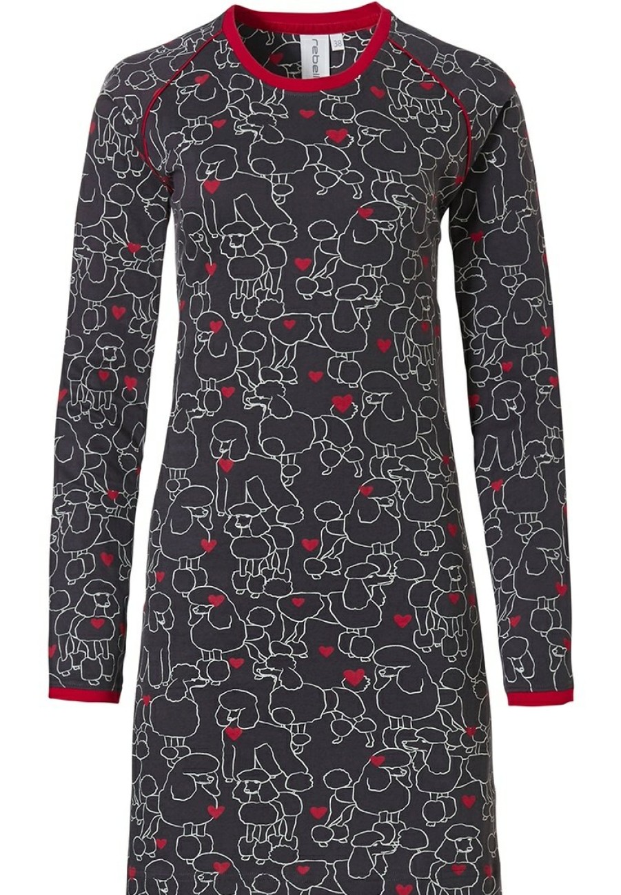 Rebelle Nightshirts | Rebelle Long Sleeve Cotton Nightdress 'Poodles Of Love '