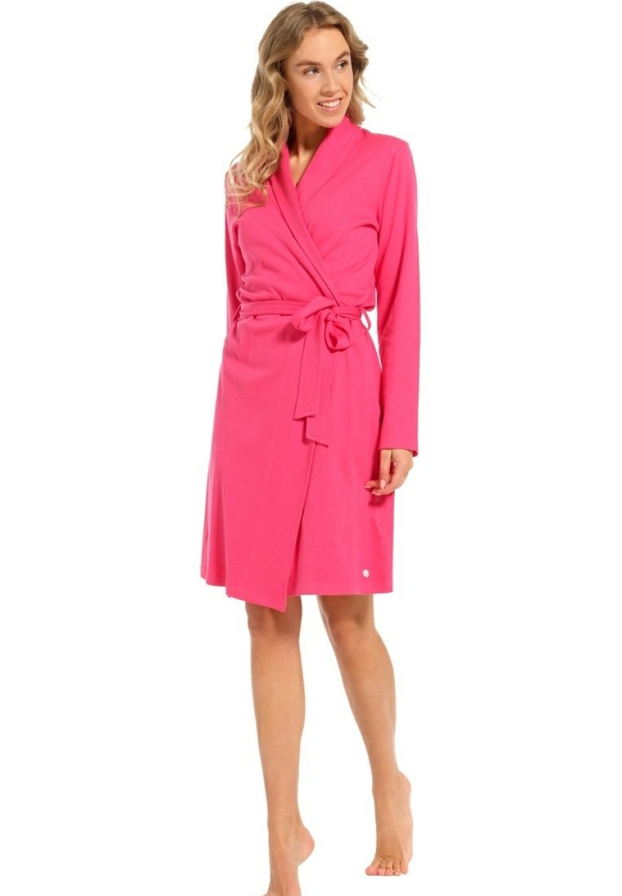 Pastunette Bathrobes | Pastunette Ladies Pink Microwaffle-Cotton Morning Gown With Shawlcollar 'Summer Moments'