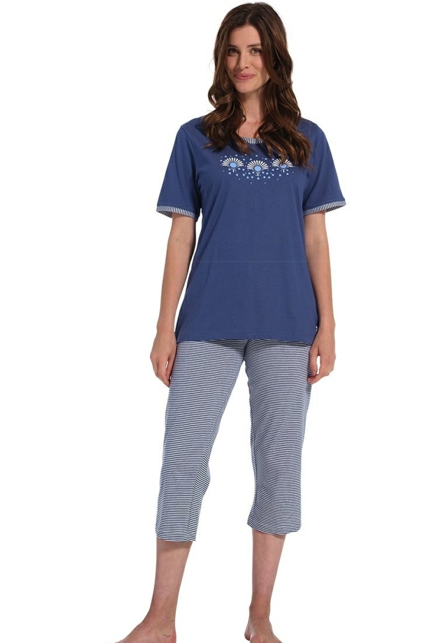 Pastunette Pyjamas | Pastunette Ladies Short Sleeve Cotton Pyjama Set 'Sunshine Flower Fan'