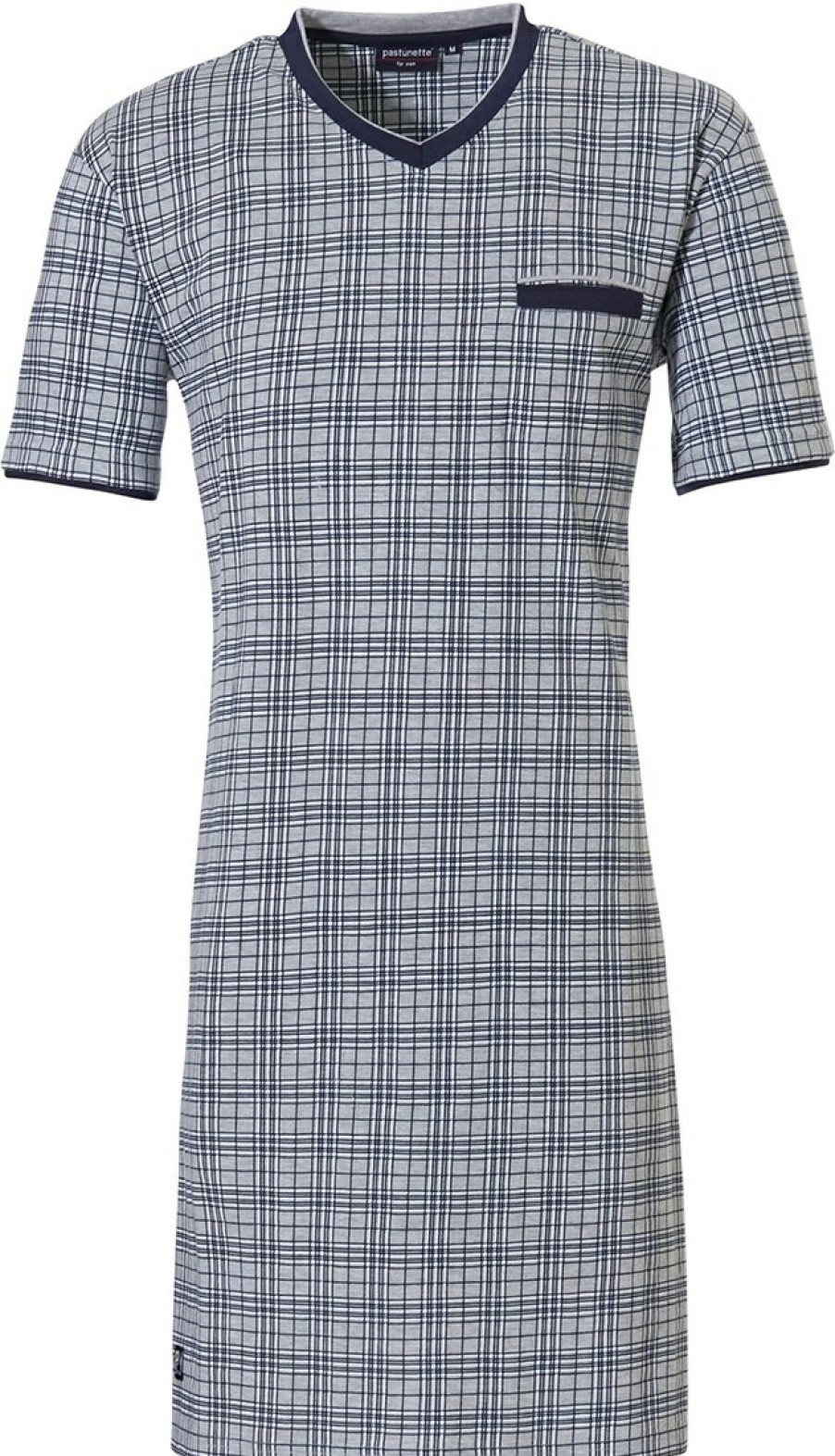 Pastunette for Men Nightshirts | Pastunette For Men Mens Grey Short Sleeve Cotton Nightshirt 'Checked Up'