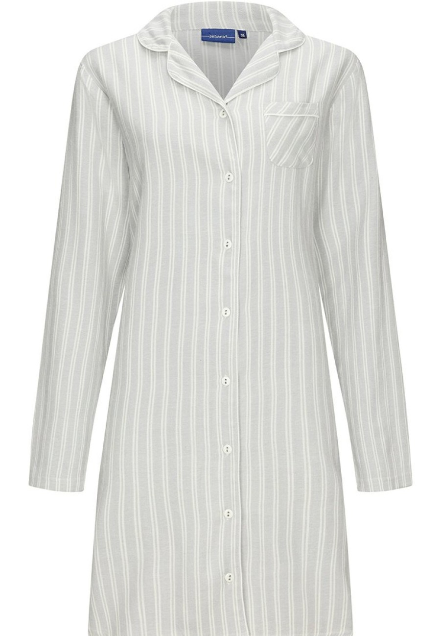 Pastunette Nightshirts | Pastunette Ladies Cotton Flannel Full Button Nightdres 'Modern Stripes