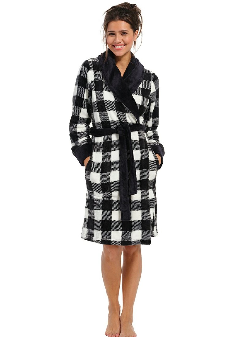 Rebelle Bathrobes | Rebelle Ladies Soft Fleece Wrap-Over Morninggown 'Trendy Chunky Checks'