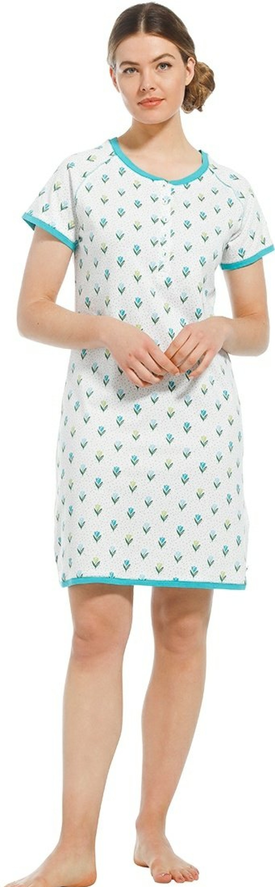 Pastunette Nightshirts | Pastunette Short Sleeve Cotton Nightdress 'Little Tulips & Dots'