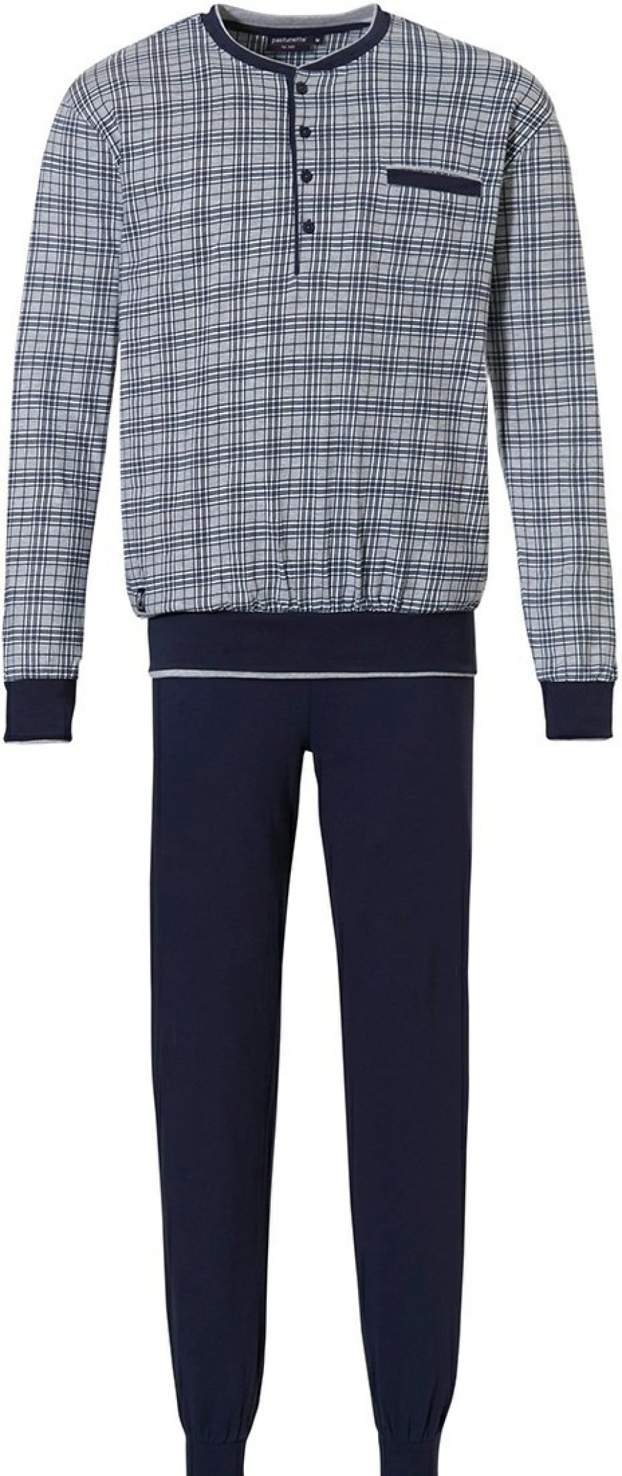 Pastunette for Men Pyjamas | Pastunette For Men Grey Cotton Pyjama Set With Buttons 'Checked Up'