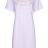 Pastunette Nightshirts | Pastunette Ladies Short Sleeve Cotton Nightdress 'Flowery Lilac Stripes'