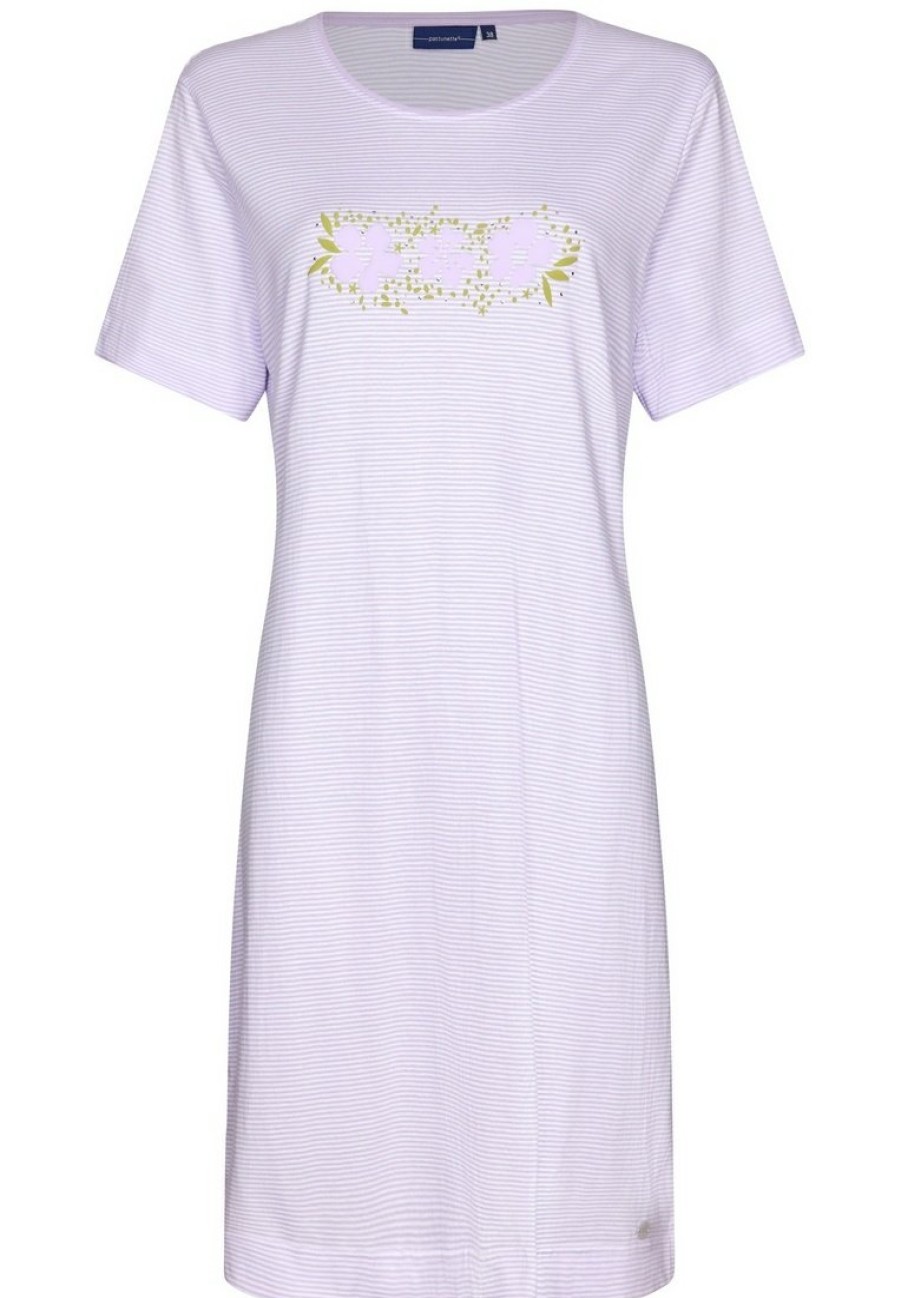 Pastunette Nightshirts | Pastunette Ladies Short Sleeve Cotton Nightdress 'Flowery Lilac Stripes'