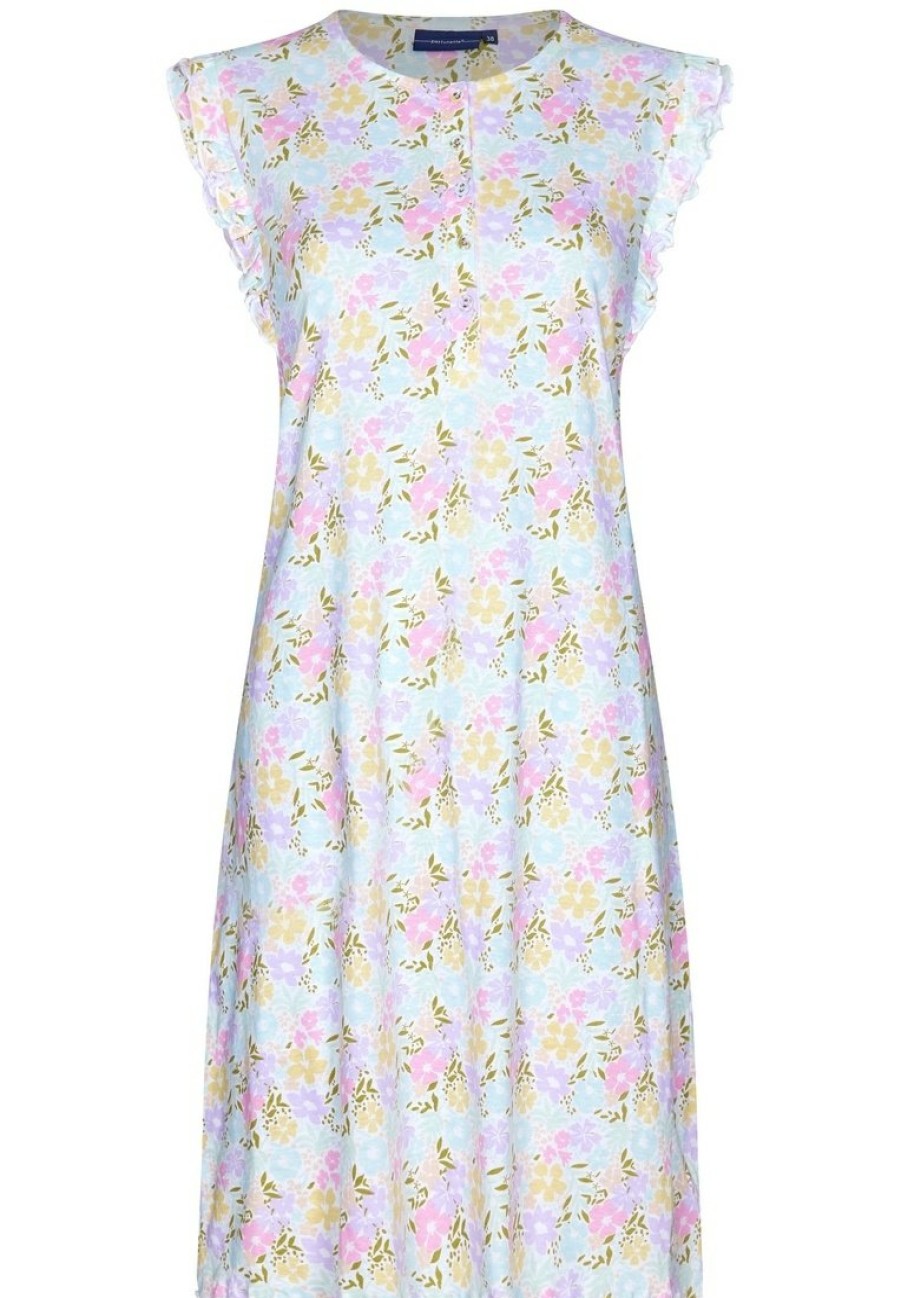 Pastunette Nightshirts | Pastunette Ladies Sleeveless Organinic Cotton Nightdress With Buttons 'Blossoms Yellow'