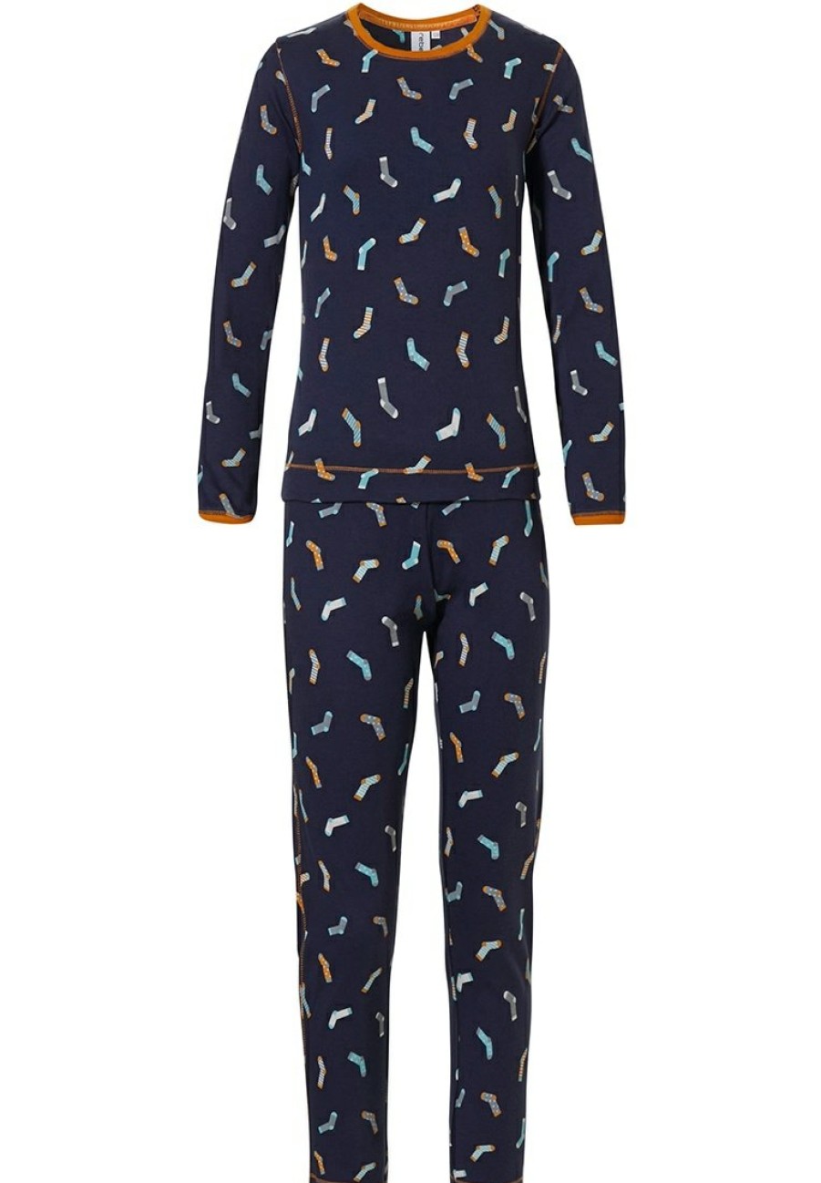 Rebelle Girls Pyjamas | Rebelle Girls 'Crazy Socks' Dark Blue, Orange & Turquoise Long Sleeve Girls Cotton Pyjama With All Over 'Crazy Socks' Pattern And Long Matching Pants