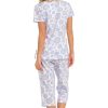 Pastunette Pyjamas | Pastunette Ladies Short Sleeve Organic Cotton 3/4 Pyjama 'Abstract Daisy Flower'