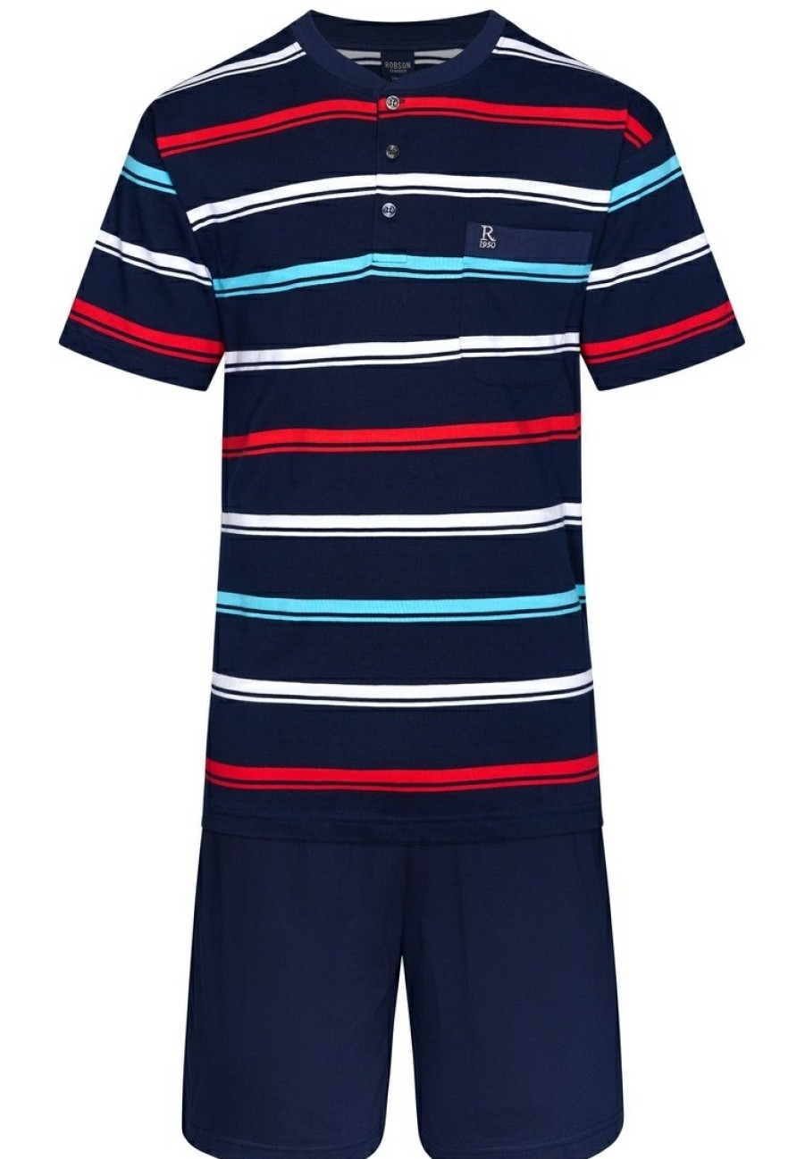 Robson Shorty Set | Robson Men'S Cotton Single Jersey Shorty Set With Buttons 'Bright Stripes'