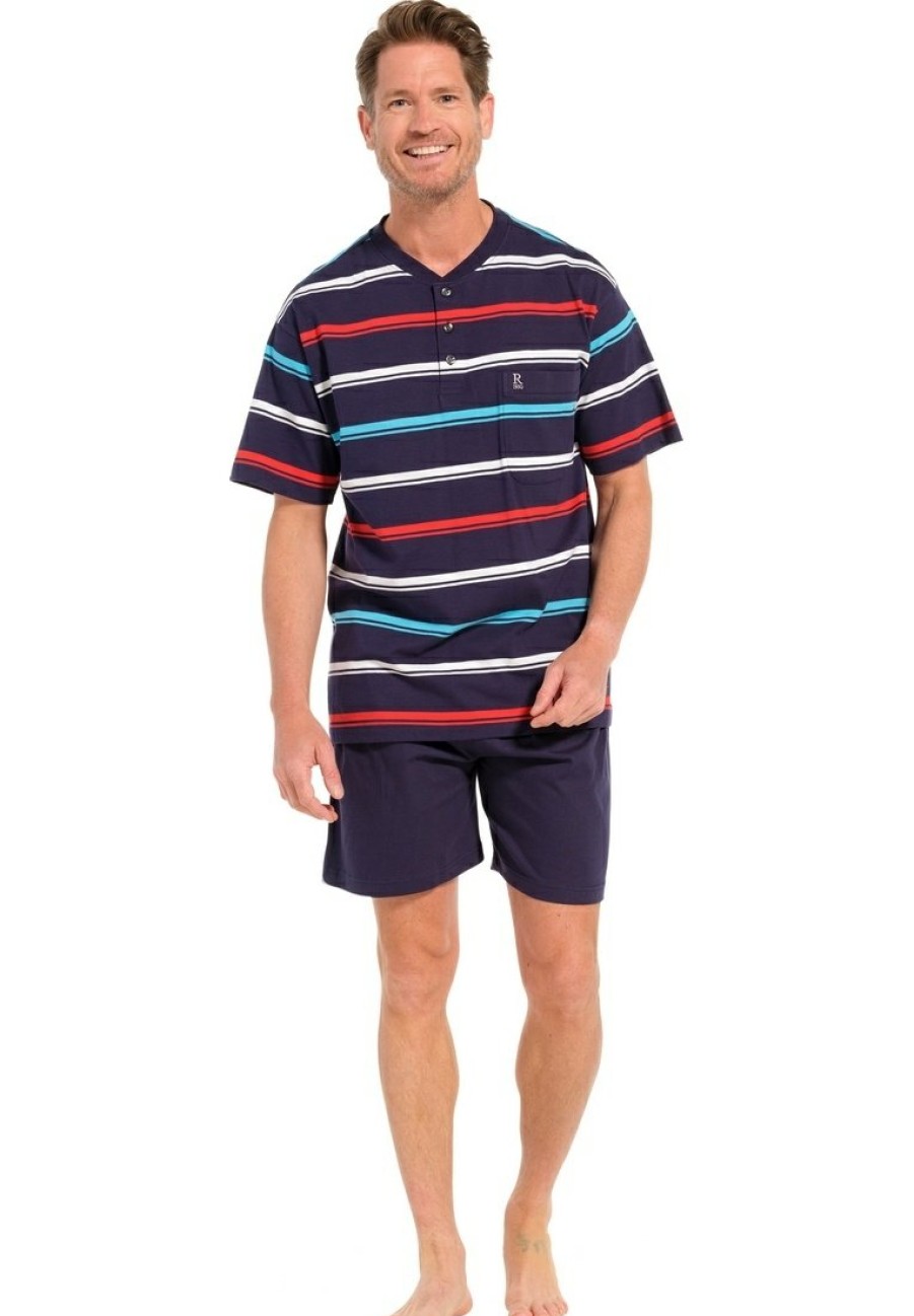 Robson Shorty Set | Robson Men'S Cotton Single Jersey Shorty Set With Buttons 'Bright Stripes'