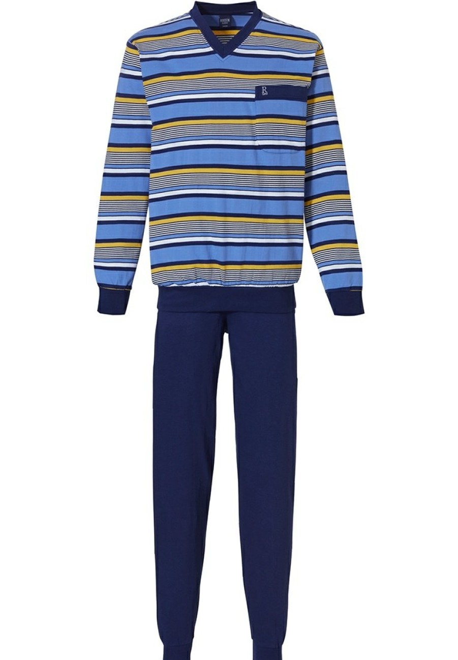 Robson Pyjamas | Robson Cotton 'V' Neck Mens Pyjama Set 'Mixed Stripes'