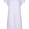 Pastunette Nightshirts | Pastunette Ladies Short Sleeve Cotton Nightdress With Pockets 'Flowery Lilac Stripes'