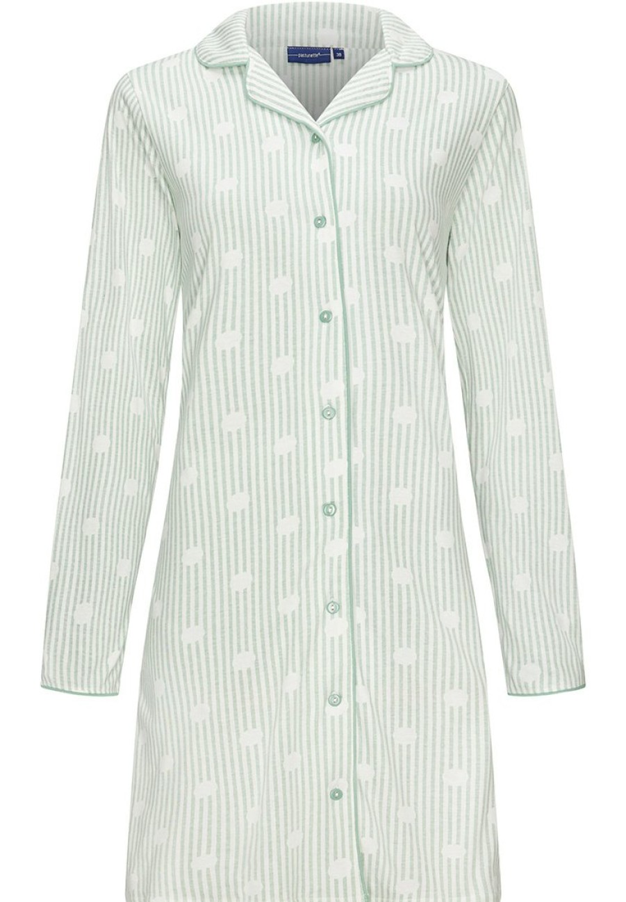 Pastunette Nightshirts | Pastunette Ladies Organic Cotton Long Sleeve Nightdress 'Dotty Circles & Stripes'