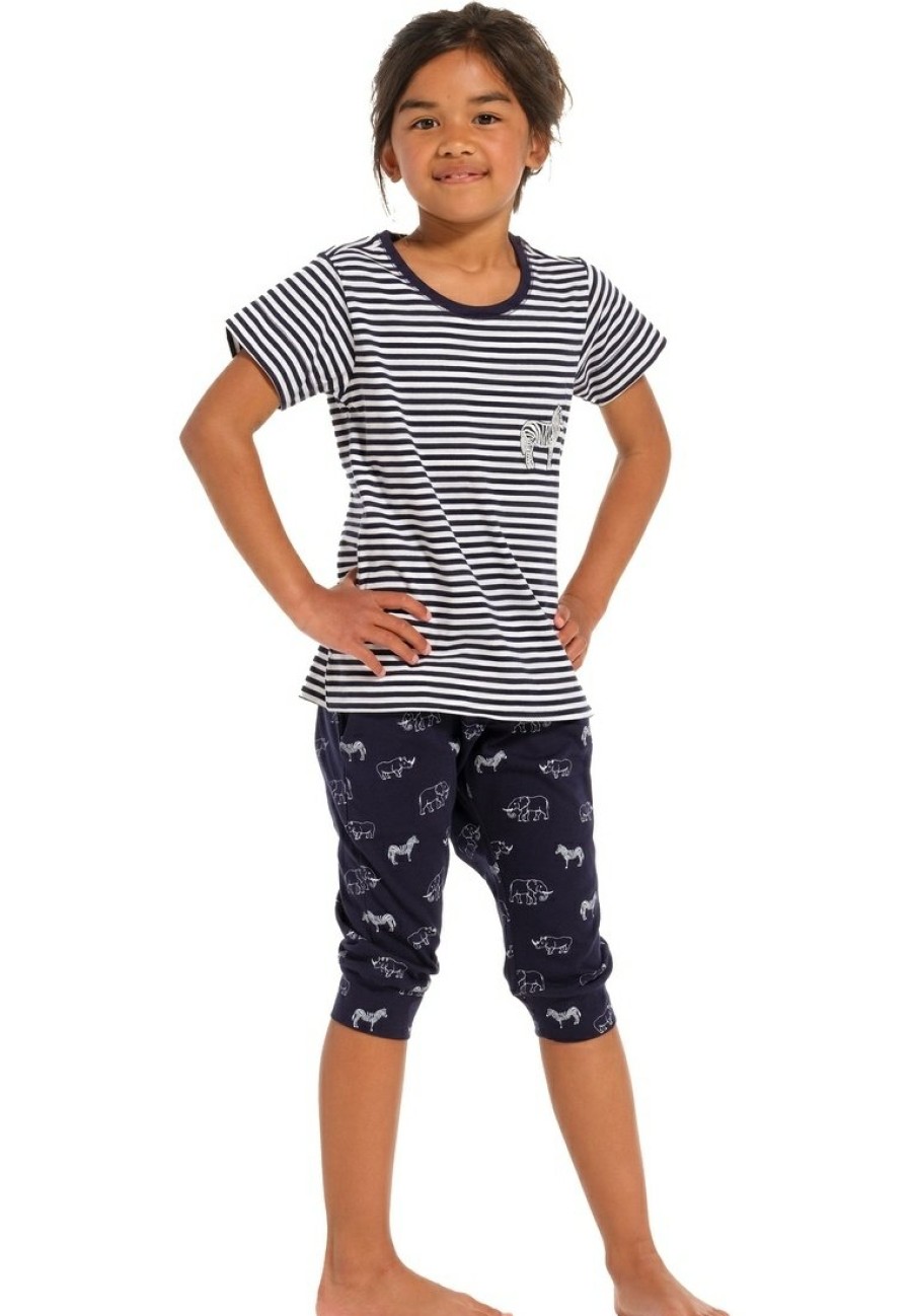 Rebelle Girls Pyjamas | Rebelle Girls Girls Short Sleeve Cotton Single Jersey 3/4 Pyjama 'At The Zoo'