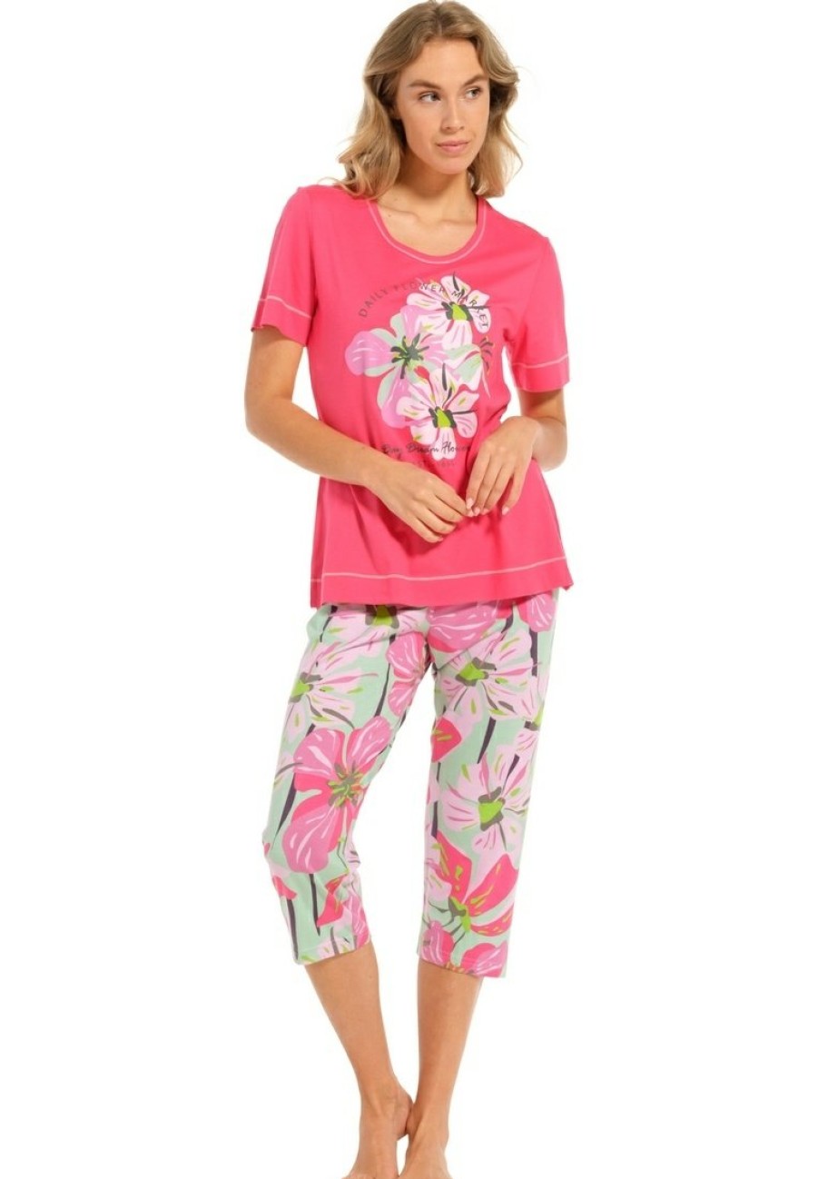 Pastunette Pyjamas | Pastunette Ladies Short Sleeve 3/4 Pyjama 'Floral Moments'