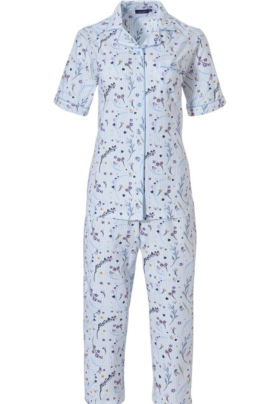 Pastunette Pyjamas | Pastunette Ladies Short Sleeve Full Button Cotton Pyjama 'Little Love Birds'