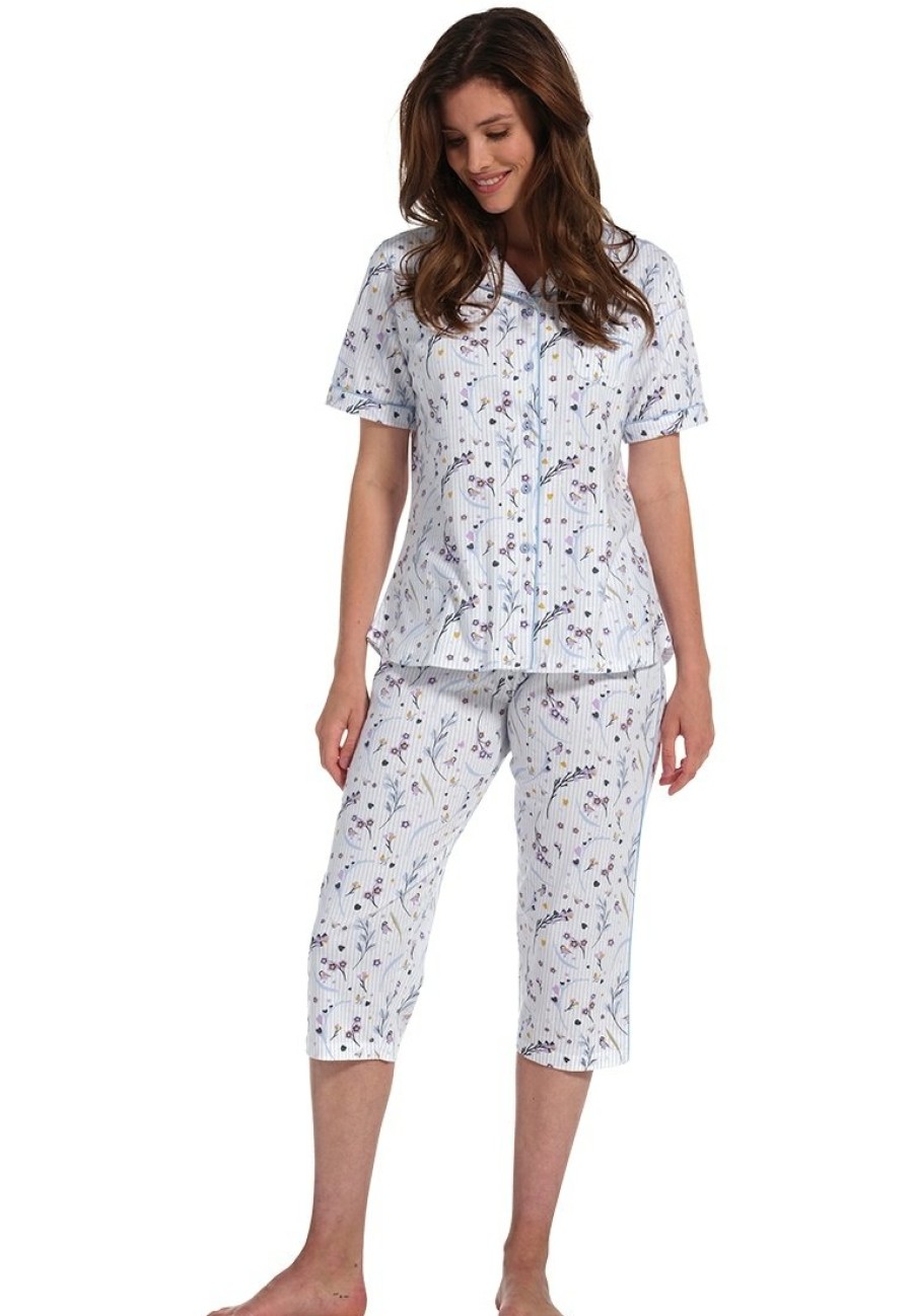 Pastunette Pyjamas | Pastunette Ladies Short Sleeve Full Button Cotton Pyjama 'Little Love Birds'