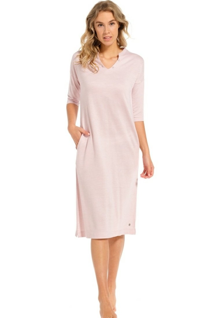 Pastunette Deluxe Nightshirts | Pastunette Deluxe Ladies 'V' Neck Longer Length 3/4 Sleeve Nightdress 'Pretty Pink Zig Zags'