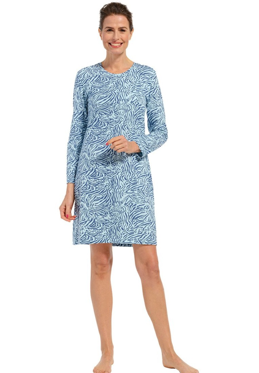 Pastunette Nightshirts | Pastunette Light Blue Long Sleeve Nightdress 'Micro Animal Fashion'