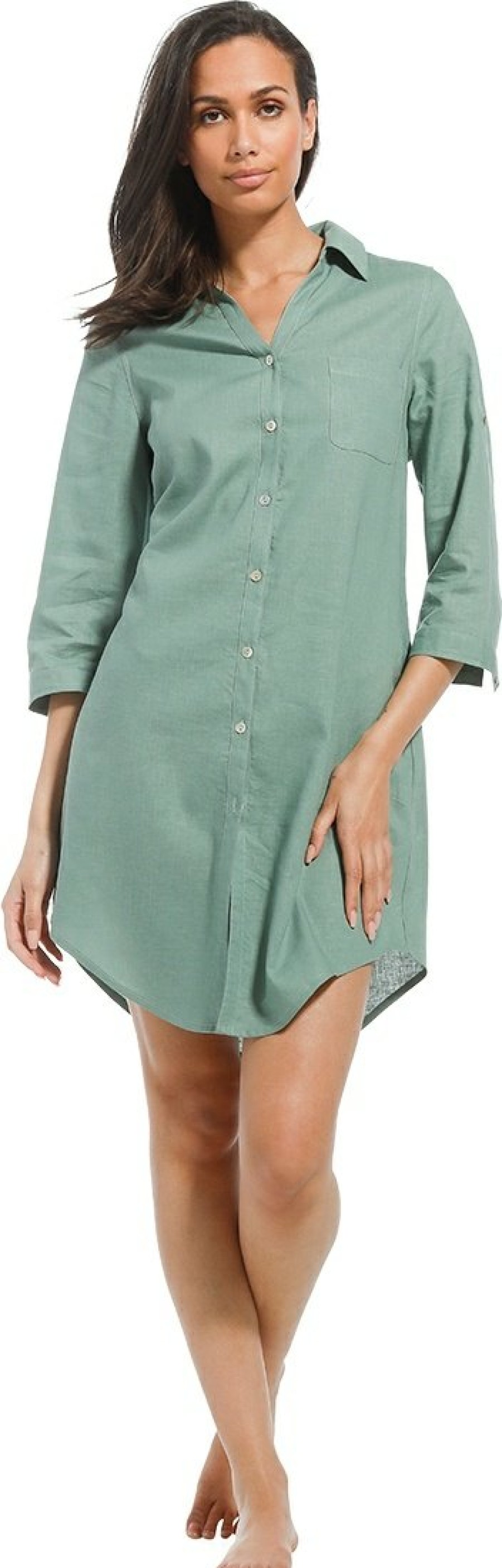 Pastunette Beach Beachwear | Pastunette Beach Green Full Button Woven Shirt 'Sunny Day'