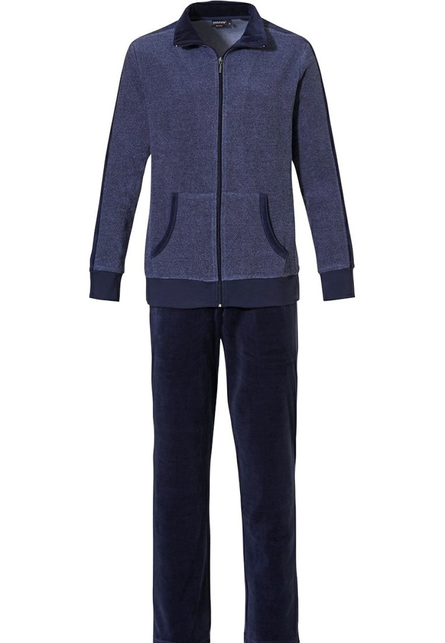 Pastunette for Men Homesuits | Pastunette For Men Men'S Dark Blue Terry Lounge Homesuit With Full Zip 'A Little Bit Sporty'