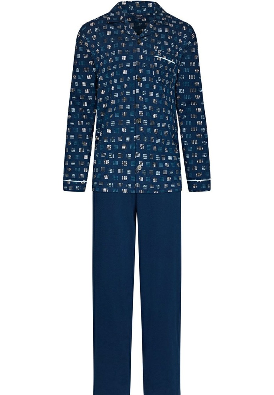 Robson Pyjamas | Robson Mens Long Sleeve Full Button Cotton Pyjama Set 'Brick Blocks'