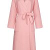 Pastunette Bathrobes | Pastunette Ladies Pink Cotton-Mix Wrap-Over Morninggown With Shawlcollar 'Waffle Design'